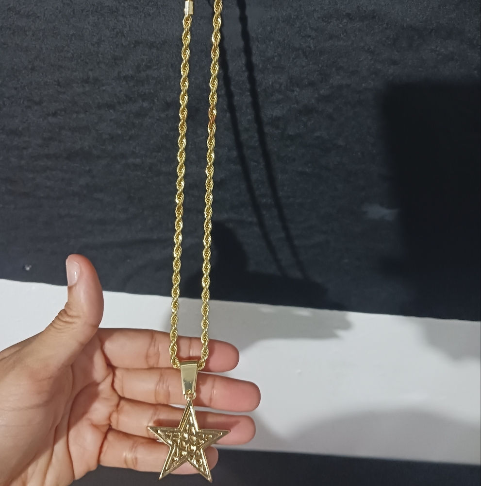 Men gold star rhinestone bling necklace - Picture 6 of 7
